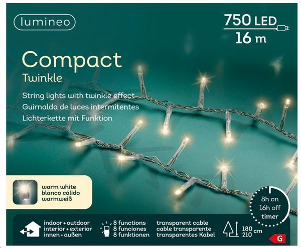 CATENA LUCE CALDA 750LED MT.16 FILO TRASPARENTE IP44 TIMER