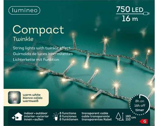 CATENA LUCE CALDA 750LED MT.16 FILO TRASPARENTE IP44 TIMER