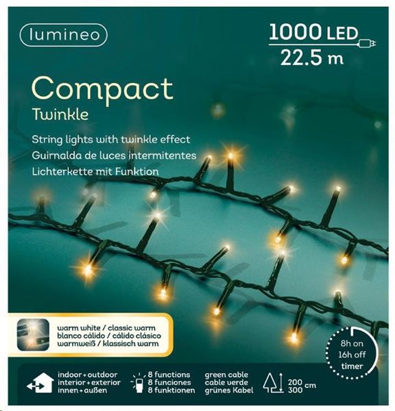1000 LED COMPACT WARM+CLASSIC 22,5M 8F TWINKLE OUTDOOR GREEN