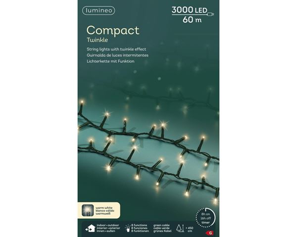 3000 LED COMPACT WARM WHITE 60MT 8F TWINKLE OUTDOOR GREEN/W