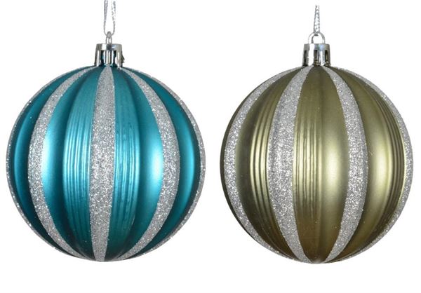 PALLINA NATALE PLASTICA CON GLITTER ARGENTO CM.D8 2 COL. ASS