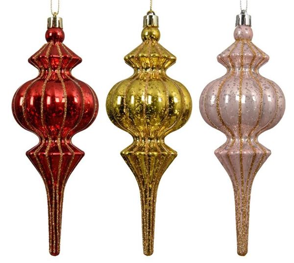 ORNAMENTO PENDENTE PLASTICA GLITTER CM.D7X18H 3 COL. ASS.