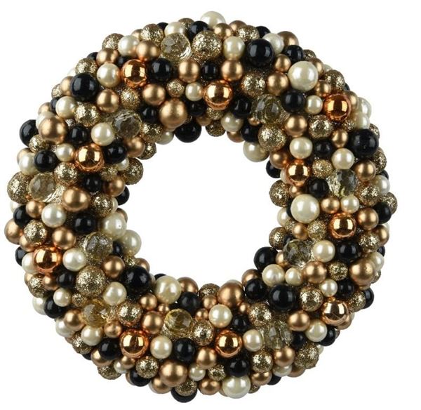CORONA PALLINE PLASTICA ORO/NERO CON GLITTER CM.D33X6,5H