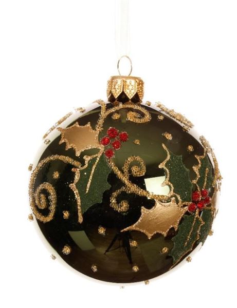 PALLINA NATALE VETRO HOLLY DIA8CM PINE GREEN