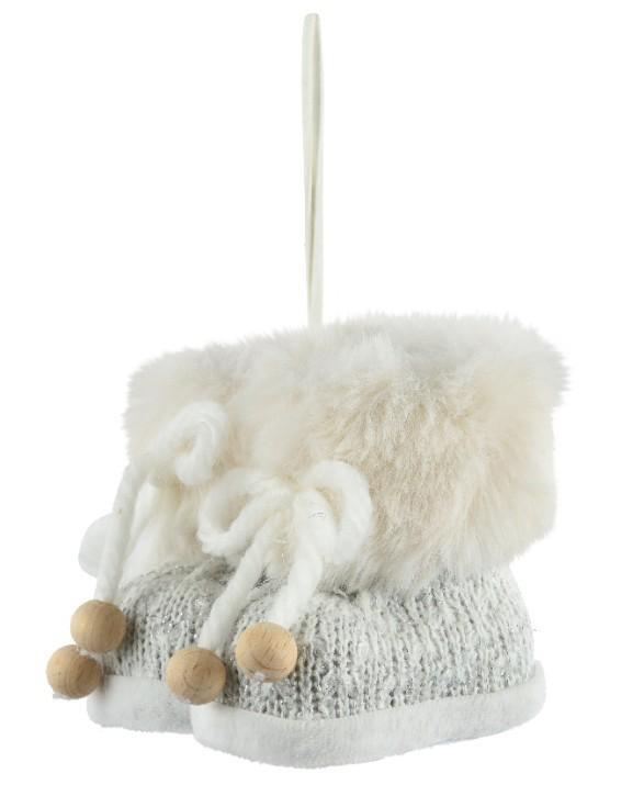 PENDENTE SCARPONCINI CON PELLICCIA CM.7,5X9X8H WHITE