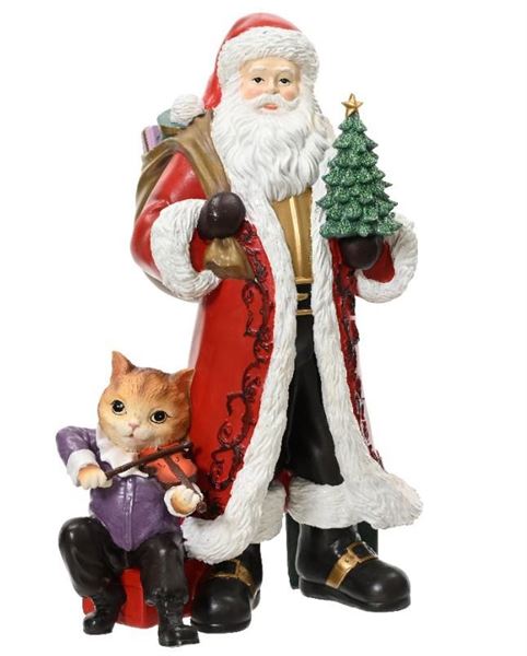 BABBO NATALE CON GATTO POLIRESINA CM.26X18,5X38H