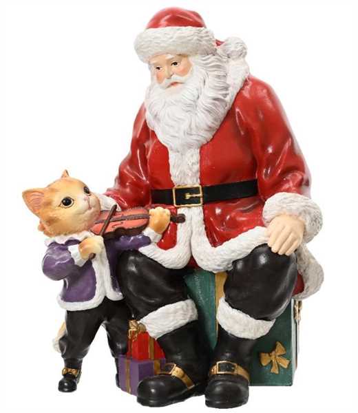 BABBO NATALE CON GATTO POLIRESINA CM.24X17X30H
