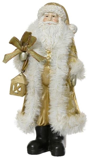 BABBO NATALE POLIRESINA CON PELLICCIA CM.10,5X13,5X30H GOLD