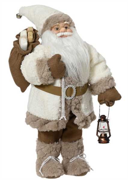 BABBO NATALE CON CAPPOTTO BIANCO E LANTERNA CM.26X18X60H