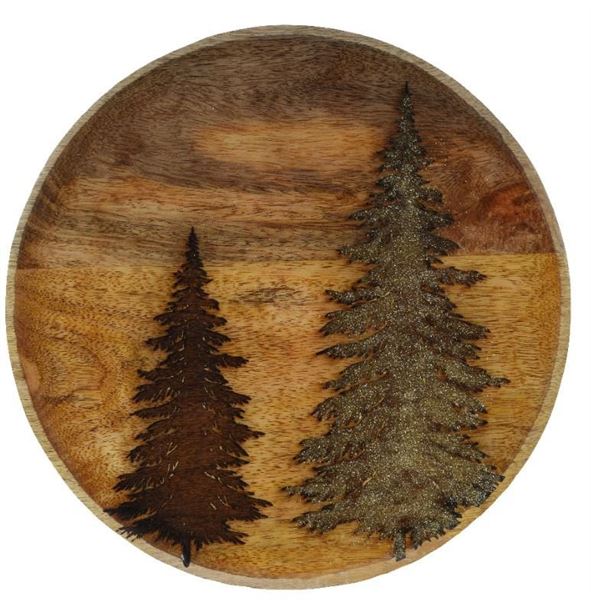 PIATTO DECORATIVO LEGNO DI MANGO ALBERI CM.D30