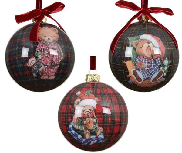 PALLINA NATALE PLASTICA ORSO DIA8CM 3 MOD. ASSORTITI