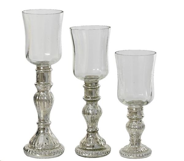 PORTACANDELE 3PZ VETRO CM.D9X31H SILVER