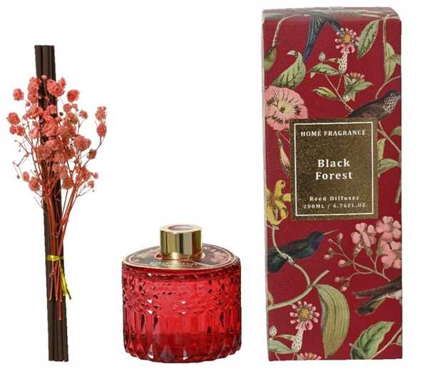 DIFFUSORE A BASTONCINI CON FIORI STABIL. 200ML BLACK FOREST