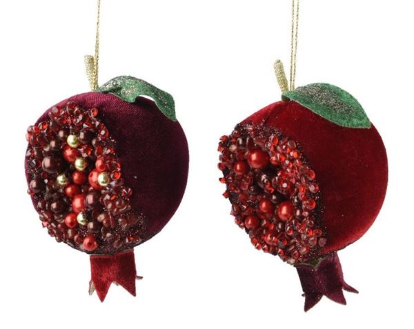 PENDENTE MELOGRANO VELLUTO PERLINE CM.9X6X13H 2 COL. ASS.