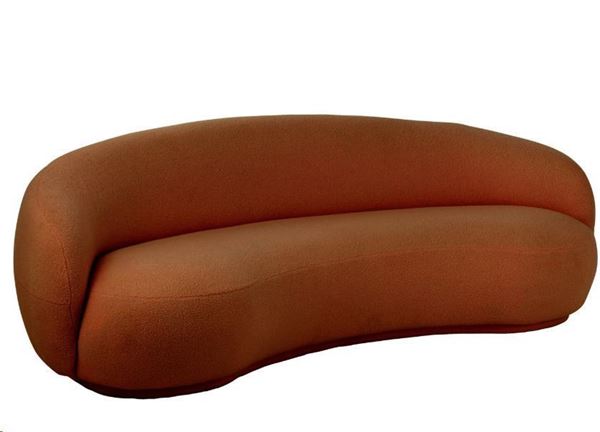 DIVANO IN LEGNO DI PIOPPO CON TESS.ARANCIONE CM.234X116XH.73