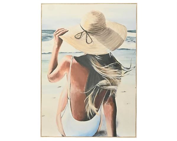 QUADRO DONNA SEDUTA IN SPIAGGIA CM.70X50