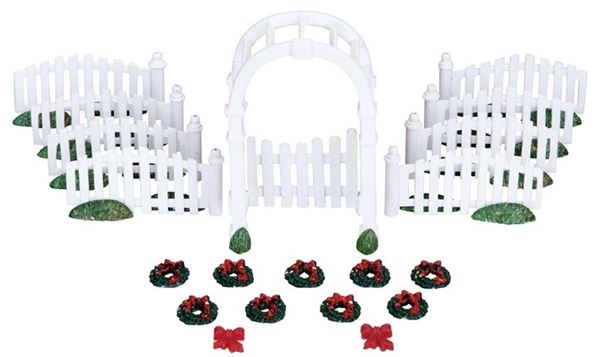 PLASTIC ARBOR & PICKET FENCES W/DECORATIONS, SET OF 20