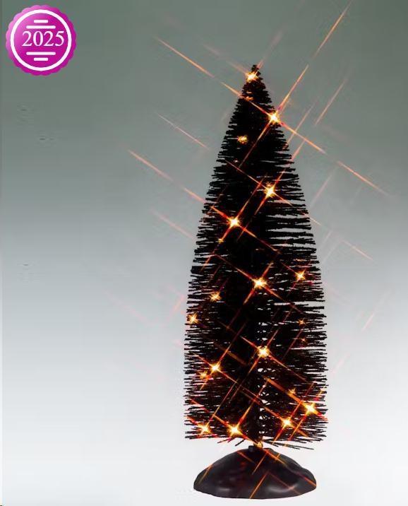BLACK BRISTLE TREE WITH ORANGE LIGHTS, B/O (4