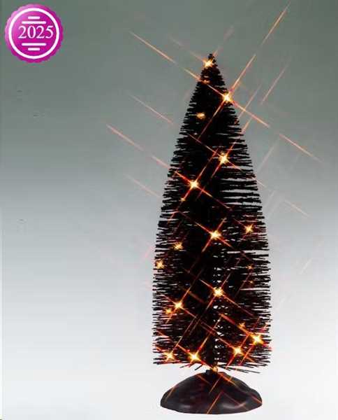 BLACK BRISTLE TREE WITH ORANGE LIGHTS, B/O (4