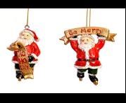 HANGING SANTA ORN W/SIGN BE MERRY & HOHOHO 2ASST 8CM