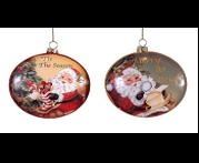 GLASS DISK ORN W/SANTA 2ASST 10CM