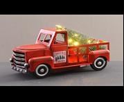 RED METAL CAR W/TREE W/LED 24CM