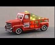 RED METAL CAR W/TREE W/LED 24CM