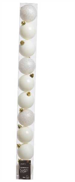 CONFEZIONE 10 PALLINE NATALE PLASTICA DIA6CM WOOL WHITE