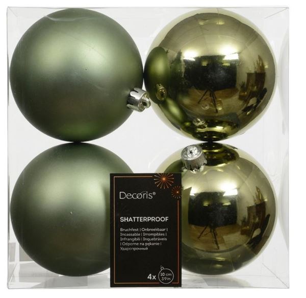 CONFEZIONE 4 PALLINE NATALE PLASTICA DIA10CM ROSEMARY GREEN