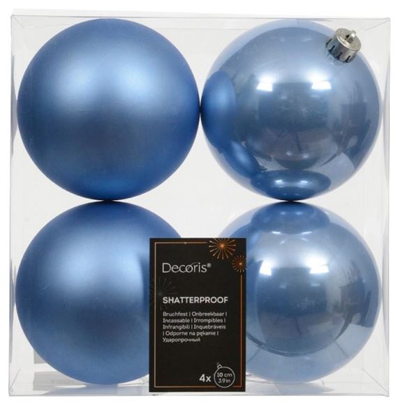 CONFEZIONE 4 PALLINE NATALE PLASTICA DIA10CM SKY BLUE
