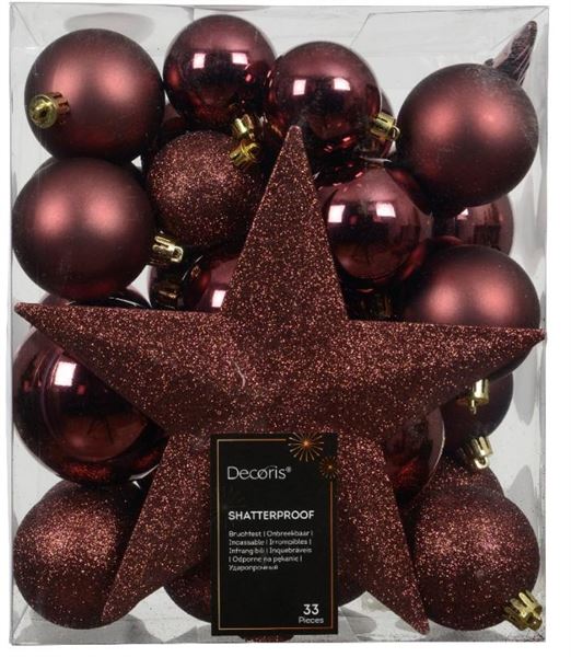 CONFEZIONE 33 PALLINE NATALE PLASTICA DIA8CM MAROON