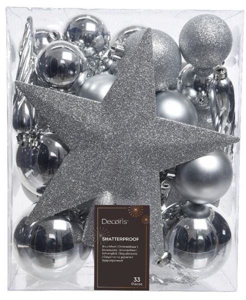 CONFEZIONE 33 PALLINE NATALE PLASTICA DIA8CM SILVER