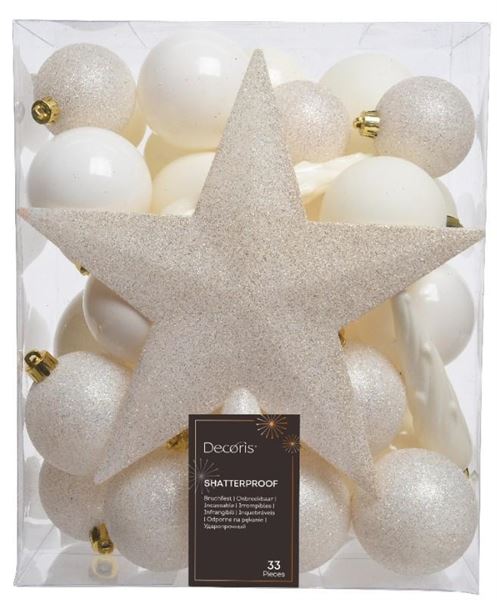 CONFEZIONE 33 PALLINE NATALE PLASTICA DIA8CM WOOL WHITE