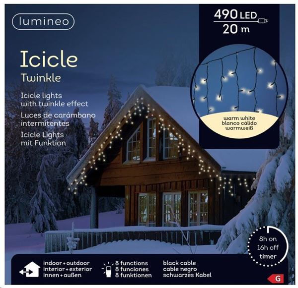 TENDA LUMINOSA 490LED LUCE CALDA MT.20 FILO NERO IP44 TIMER