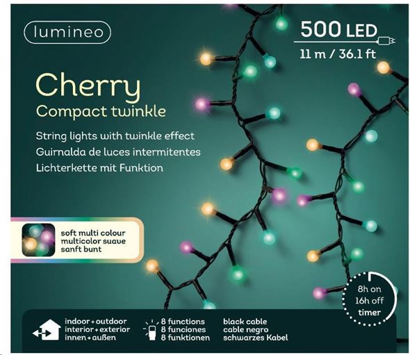 CATENA 500LED C/CAPS MULTISOFT 11MT F.NERO TIMER+8FUNZ. IP44