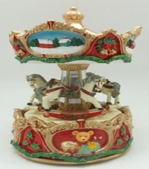 CHRISTMAS MUSICAL CAROUSEL W/3 HORSES REVOLVING 16CM