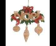 PLASTIC RED, GREEN & GOLD NOEL W/BALLS HANGING ORN 20CM