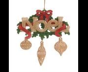 PLASTIC RED, GREEN & GOLD NOEL W/BALLS HANGING ORN 20CM