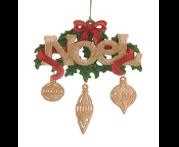 PLASTIC RED, GREEN & GOLD NOEL W/BALLS HANGING ORN 20CM