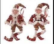 RED/BROWN HANGING POSABLE ELF ORN 2ASST 46CM