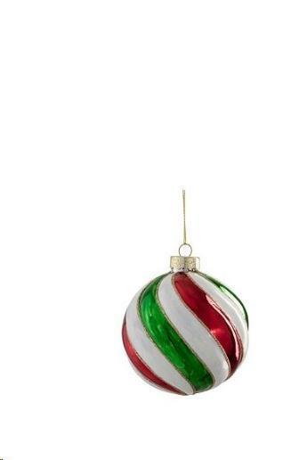BAUBLE GLASS STRIPES RED 12 PIECES DISPLAY - D10CM