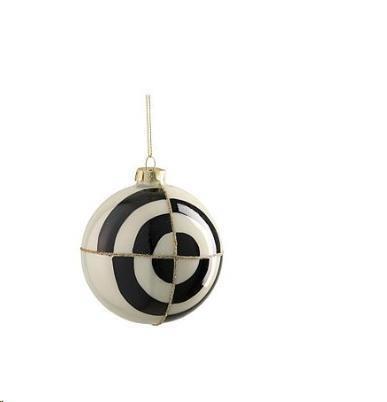 BAUBLE GLASS BLACK WHITE 12 PIECES DISPLAY - H10XD10CM