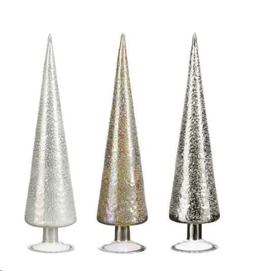 DECORATION TREE GLASS WHITE SILVER GOLD 3 ASSORTED - H40XD11