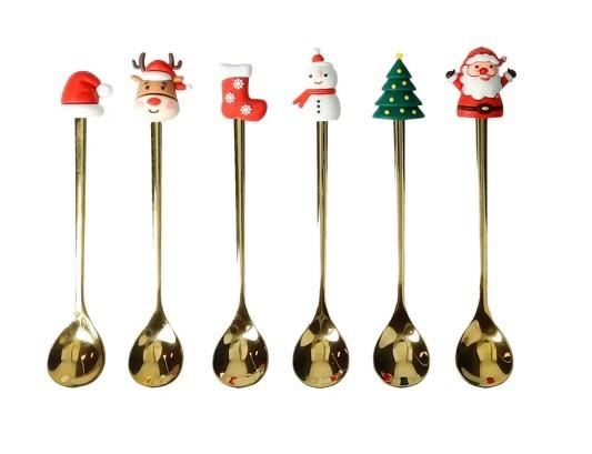 CUCCHIAINO GOLD SOGGETTI NATALIZI ASS SET 6 PZ INOX/SILICONE