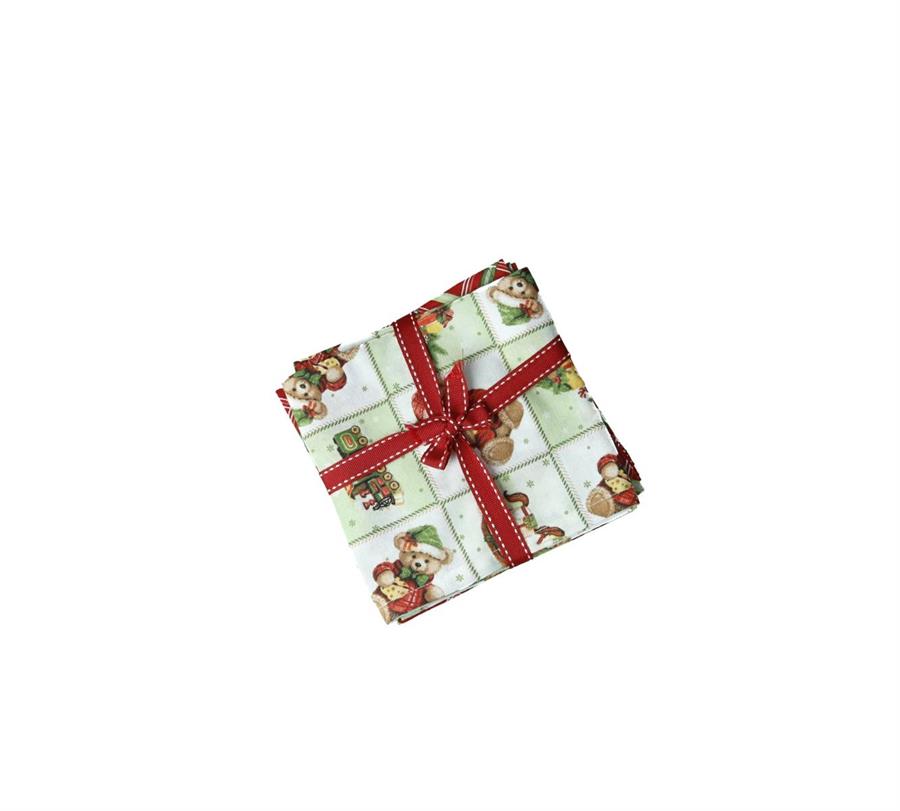 SET 2 STROFINACCI TARTAN/ORSETTI FIOCCO ROSSO CM.50x70