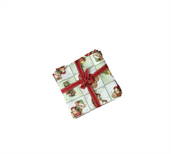 SET 2 STROFINACCI TARTAN/ORSETTI FIOCCO ROSSO CM.50x70