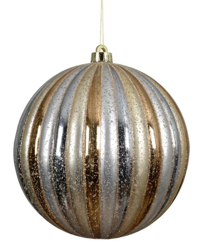 PALLINA NATALE PLASTICA ANTIQUE DIA20CM GOLD/SILVER
