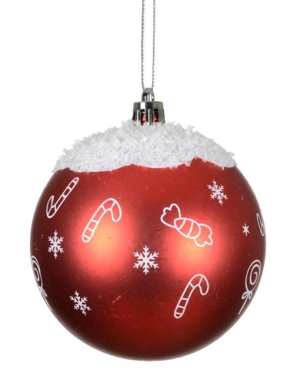PALLINA NATALE PLASTICA CON NEVE CM.D8 CHRISTMAS RED