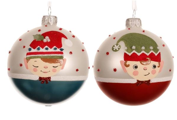 PALLINA NATALE VETRO OPACO ELFO CM.D8 WINTER WHITE 2MOD.ASS.