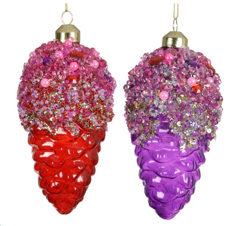 PENDENTE PIGNA VETRO PAILLETTES CM.D6,5X12H 2COL. ASS.